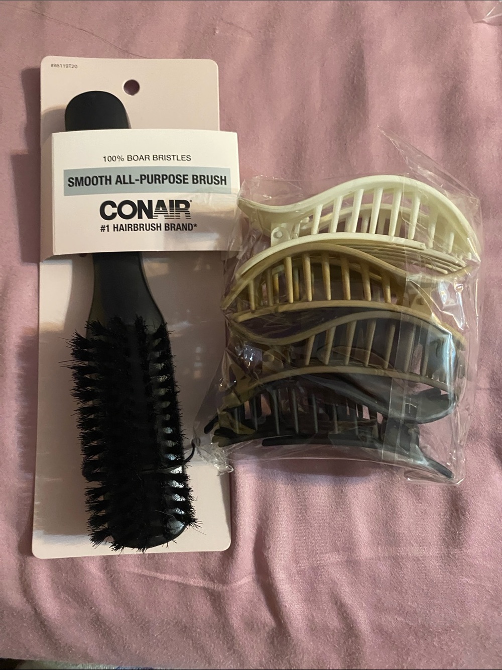 Conair Smooth All-Purpose Boar Bristle Brush and 4 Pack of Hair clips